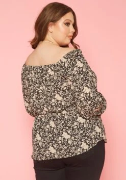 Plus Size Vintage Floral Print Off Shoulder Top -Curve Elegance Shop 2019641 001 3