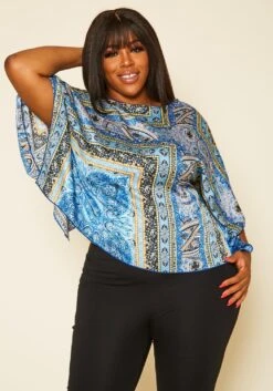 Plus Size Paisley Print Dolman Sleeve Top