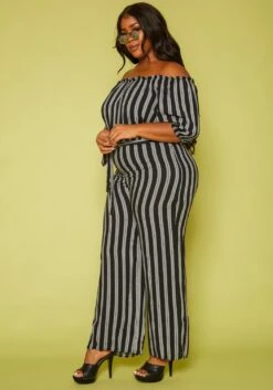 Plus Size Off Shoulder Stripe Jumpsuit -Curve Elegance Shop 2019704 001 2