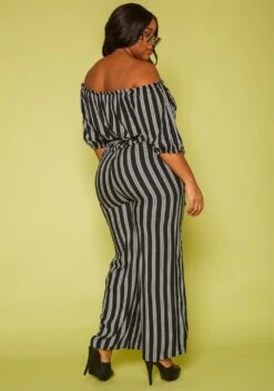 Plus Size Off Shoulder Stripe Jumpsuit -Curve Elegance Shop 2019704 001 3