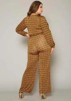 Plus Size Grid Plaid Flare Jumpsuit -Curve Elegance Shop 2019768 001 3