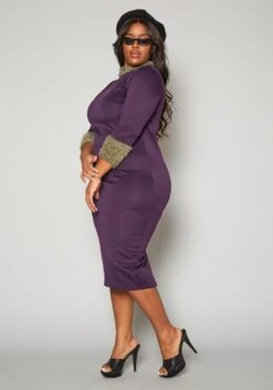 Plus Size Fuzzy Knit Trim Midi Dress -Curve Elegance Shop 2019778 001 2