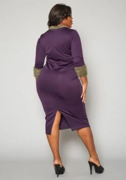 Plus Size Fuzzy Knit Trim Midi Dress -Curve Elegance Shop 2019778 001 3