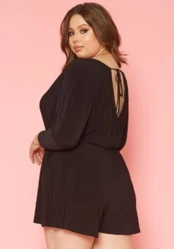 Plus Size V Neck Long Sleeve Romper -Curve Elegance Shop 2019856 001 3