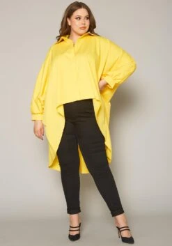 Plus Size Collar Neck High Low Shirt -Curve Elegance Shop 2019858 001 0