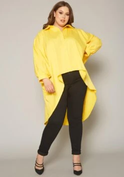 Plus Size Collar Neck High Low Shirt