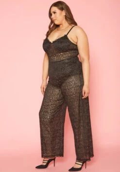 Plus Size Metallic Floral Lace Jumpsuit -Curve Elegance Shop 2019869 001 2