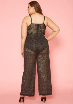 Plus Size Metallic Floral Lace Jumpsuit -Curve Elegance Shop 2019869 001 3