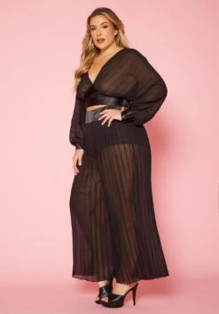 Plus Size Pleated Dolman Sleeve Top & Palazzo Pants Set -Curve Elegance Shop 2019872 001 3