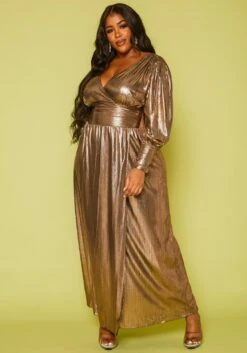 Plus Size Bronze Flare Maxi Dress