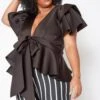 Plus Size Tie Front Ruffle Peplum Blouse -Curve Elegance Shop 2019877 003 1