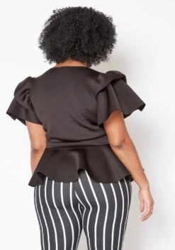 Plus Size Tie Front Ruffle Peplum Blouse -Curve Elegance Shop 2019877 003 4