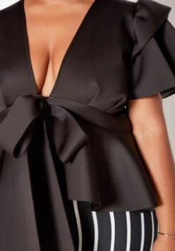 Plus Size Tie Front Ruffle Peplum Blouse -Curve Elegance Shop 2019877 003 5