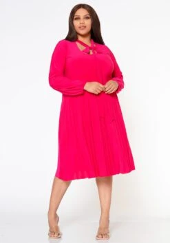 Plus Size Bow Collar Pleated Fit & Flare Dress -Curve Elegance Shop 2019881 006 2