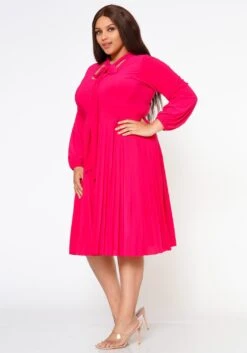 Plus Size Bow Collar Pleated Fit & Flare Dress -Curve Elegance Shop 2019881 006 3