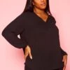 Plus Size V Neck Pocket Hem Long Sleeve Blouse -Curve Elegance Shop 2019925 001 0
