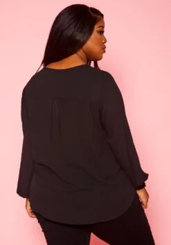 Plus Size V Neck Pocket Hem Long Sleeve Blouse -Curve Elegance Shop 2019925 001 4