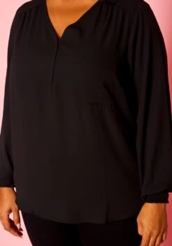 Plus Size V Neck Pocket Hem Long Sleeve Blouse -Curve Elegance Shop 2019925 001 5