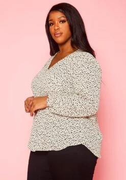 Plus Size V Neck Spotted Blouse -Curve Elegance Shop 2019926 002 2