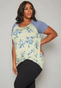 Plus Size Floral Print Twist Hem Shirt -Curve Elegance Shop 2019939 001 2