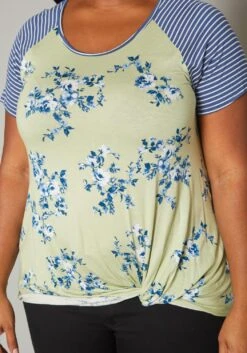 Plus Size Floral Print Twist Hem Shirt -Curve Elegance Shop 2019939 001 4
