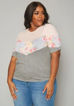 Plus Size Multi Print Short Sleeve Shirt -Curve Elegance Shop 2019941 001 1