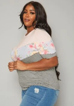 Plus Size Multi Print Short Sleeve Shirt -Curve Elegance Shop 2019941 001 2