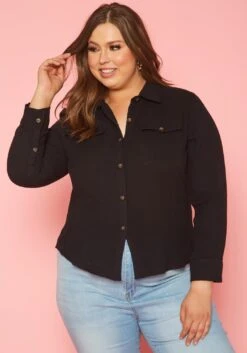 Plus Size Collar Neck Button Up Shirt