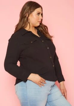 Plus Size Collar Neck Button Up Shirt -Curve Elegance Shop 2019950 001 2