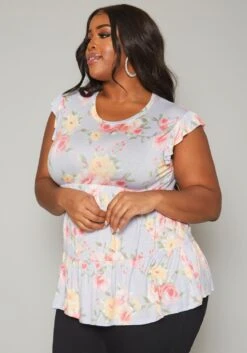 Plus Size Floral Print Flare Top -Curve Elegance Shop 2019952 001 2
