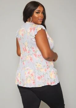 Plus Size Floral Print Flare Top -Curve Elegance Shop 2019952 001 3