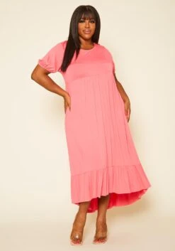 Plus Size Short Sleeve Flare Maxi Dress