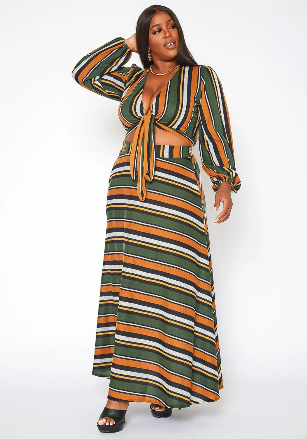 Plus Size Multi Striped Two Piece Set 3 Plus Size Multi Striped Two Piece Set