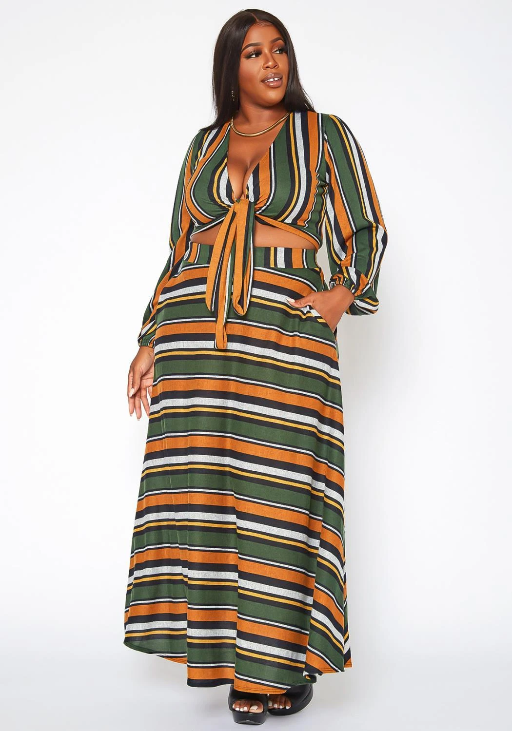 Plus Size Multi Striped Two Piece Set 4 Plus Size Multi Striped Two Piece Set - Image 2