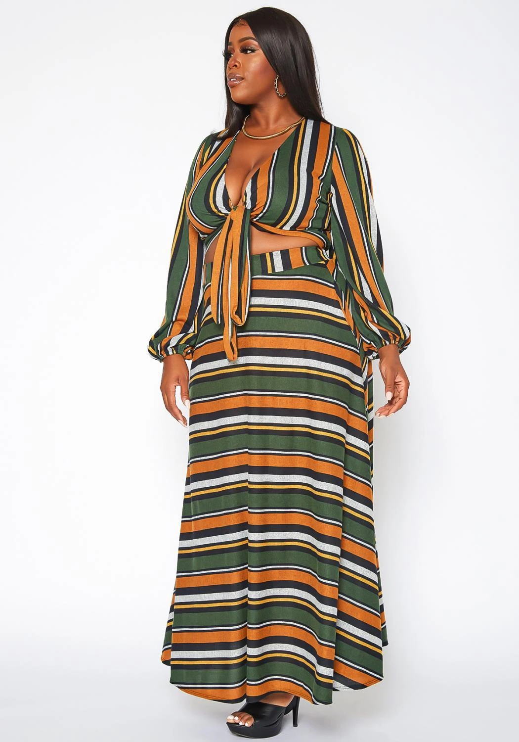 Plus Size Multi Striped Two Piece Set 5 Plus Size Multi Striped Two Piece Set - Image 3