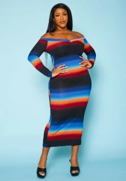 Plus Size Gradient Print Bodycon Maxi Dress