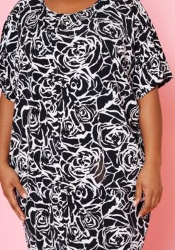 Plus Size Rose Bloom Print Midi Dress -Curve Elegance Shop 2020140 001 10
