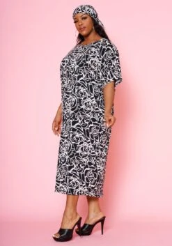 Plus Size Rose Bloom Print Midi Dress -Curve Elegance Shop 2020140 001 8