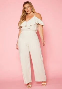 Plus Size Ruffle Hem Flare Jumpsuit