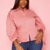 Plus Size Collar Neck Puff Sleeve Linen Shirt -Curve Elegance Shop 2020198 002 1