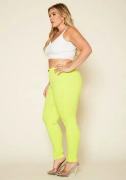 Plus Size Neon Yellow High Waist Skinny Jeans -Curve Elegance Shop 2020200 001 2
