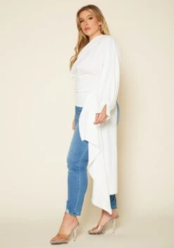 Plus Size One Sleeve Drape Hem Blouse -Curve Elegance Shop 2020202 002 2