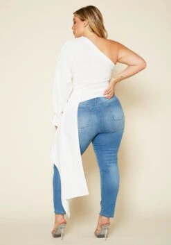 Plus Size One Sleeve Drape Hem Blouse -Curve Elegance Shop 2020202 002 3