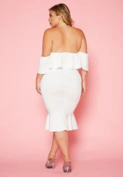 Plus Size Off Shoulder Ruffle Hem Midi Dress -Curve Elegance Shop 2020207 001 3