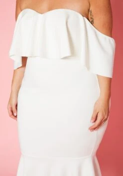 Plus Size Off Shoulder Ruffle Hem Midi Dress -Curve Elegance Shop 2020207 001 4