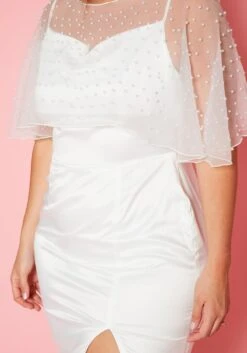 Plus Size Pearl Beaded Mesh Satin Midi Dress -Curve Elegance Shop 2020209 001 4