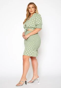 Plus Size Polka Dot Print Crop Top & Mini Skirt Set -Curve Elegance Shop 2020210 001 2