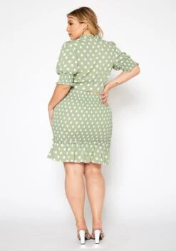 Plus Size Polka Dot Print Crop Top & Mini Skirt Set -Curve Elegance Shop 2020210 001 3