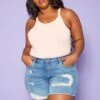 Plus Size Distressed Mid Length Denim Shorts -Curve Elegance Shop 2020268 001 1