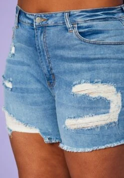 Plus Size Distressed Mid Length Denim Shorts -Curve Elegance Shop 2020268 001 6
